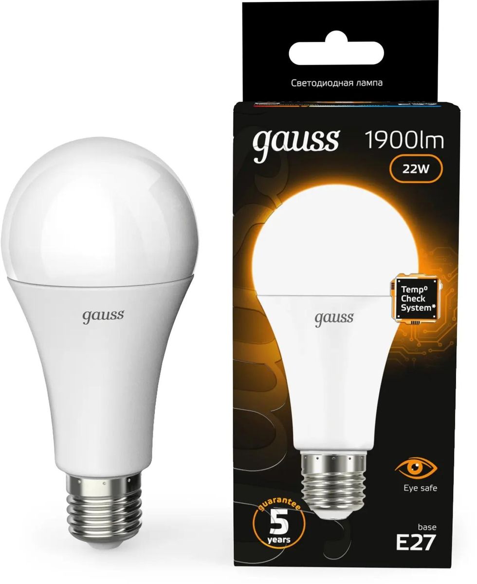 Лампа LED GAUSS E27,  груша, 22Вт, A70, 10 шт. [102502122]